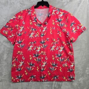 Wellon Mens‎ XL Button Down Shirt Short Sleeve Red Floral Hawaiian Vacation New